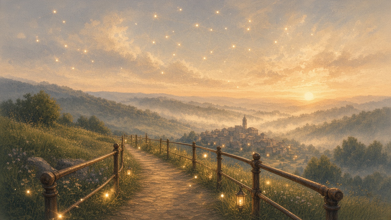 Painted garden path with clear handrails and soft guiding lights for everyone