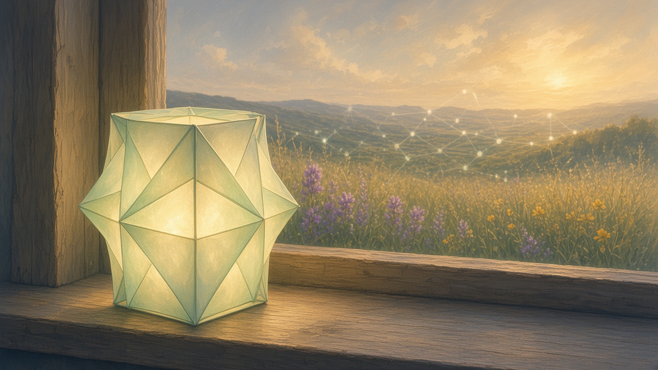 Painted origami of light folding video frames into a compact lantern