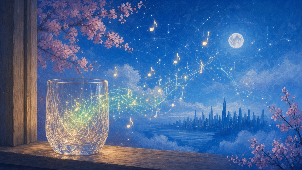 Painted crystal glass recording every note of a quiet evening concert without loss