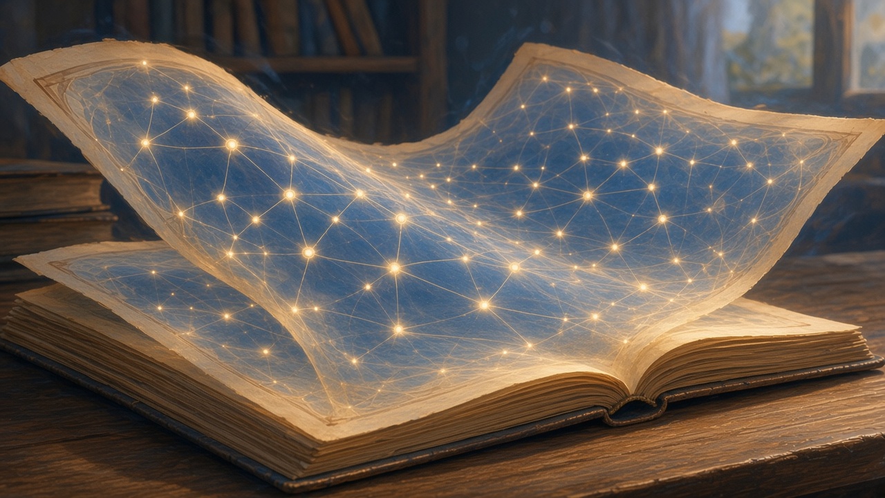 Painted swift ledger pages turning as one continuous map of light