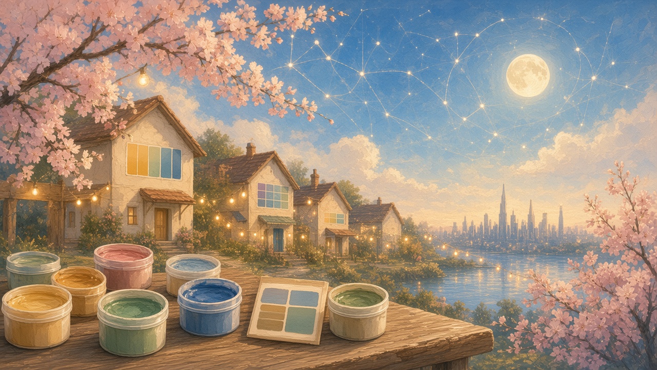 Painted shared paint pots labeling color and space for every house wall