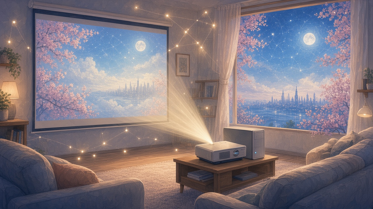 Painted living room projector streaming a game from a machine in the same house